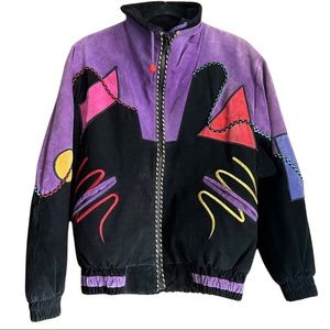 Vintage Adler Leather 80’s multicolor bomber jacket